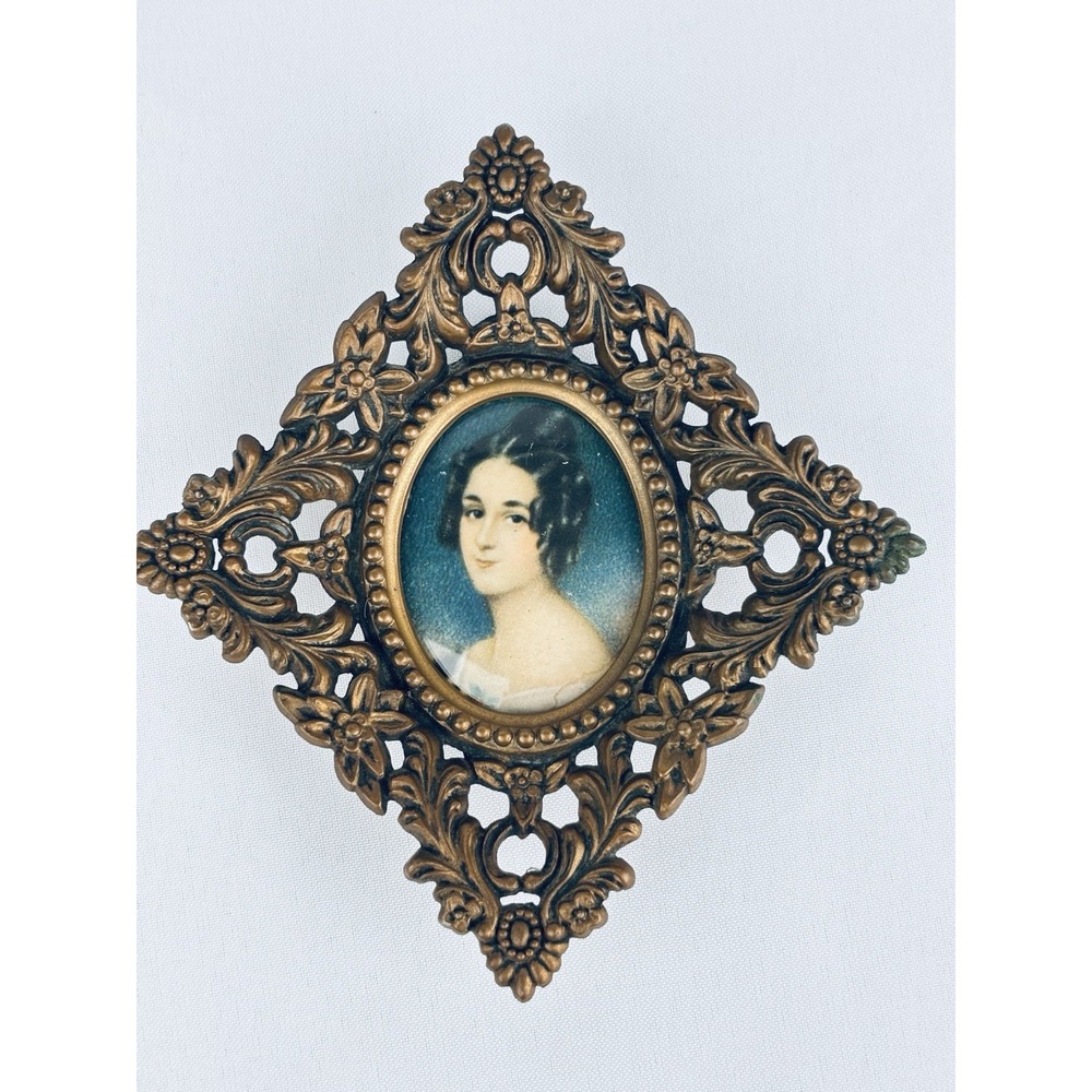 Vintage Small Ornate Hard Plastic Floral Frame Unknown Lady Art Nouveau 6" Tall